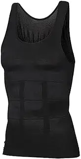 Men's Slim Abdomen Compression Tops - Fitness Tummy Control Shapewear Vests Scoop Neck Stretch Base Layer - Gym