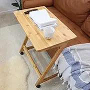 TV Tray Table, Side Table for Sofa, Couch, Bedside Table, End Table with or Without Wheels, Rolling Table with Castors, Small Table for Living Room Furniture, Coffee Table, Bamboo (Z Shape)