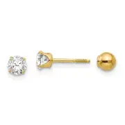 Madi K Kid's Earrings 14k Yellow Gold 4 mm Reversible Ball CZ, 4 mm
