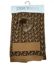 NEW STEVE MADDEN LOGO Printed Scarf and Hat Set Beanie Brown O/S