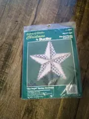 VTG BUCILLA Christmas kit 6501 Tree Topper " Star Bright " Sequin Beads Craft