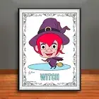 Cartoon Witch Print, Monster Wall Art, Mythical Creature Decor
