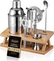 Cocktail Shaker Set Bartender Kit 6-Piece Silver Bar Set with Stand Bar kit w...