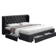 Bed Frame Storage Drawers Fabric - Charcoal Queen