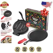 Versatile Cast Iron Tortilla Press and Dosa Pan Set - Perfect for Dishes Galore