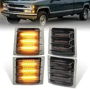 LED Side Marker Lights with Amber Sequential Turn Signal Side Corner Lights Smoked Lens Compatible with 1994-1998 Chevy C/K 1500 2500 3500 Suburban Silverado Tahoe Yukon