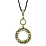 Fashion 1928 Jewelry Brass-Tone Blue Green And Light Colorado Crystal Double Circle Adjustable 16 Inch Satin Cord Necklace With 3 Extension