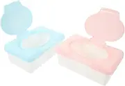LOEFLIFA 2Pcs Handheld Convenient Wipe Dispensers Refillable Tissue Containers for Outdoor Use Portable Wipes Storage Cases Blue Pink