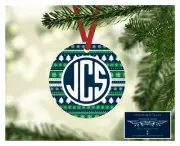 SET OF 4 MONOGRAM INITIALS METAL CHRISTMAS ORNAMENT PERSONALIZED - TREES - D20