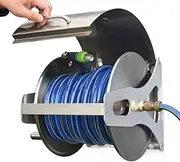 Garden Hose Holder Stainless Steel Garden Hose Reel Heavy Duty Hose Holder, Wall/Floor Mounted Metal Water Hose Reel with Crank Handle and Dust-Proof Lid Garden Hose Reel