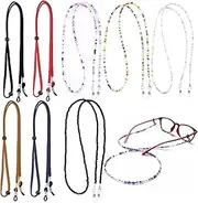[Rustark] 8Pcs Eyeglass Strap Chains Leather Eye Glasses Strap String Anti-slip Eye Glasses Holder Colorful Bead Holders Eyeglasses Retainer for Man Woman
