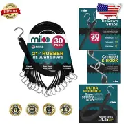 30-Pack Waterproof Rubber Bungee Cords with Crimped Metal Hooks - Made in USA