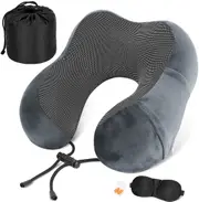 Travel Pillow Memory Foam Neck Pillow Airplane Travel Kit with 3D Sleep Mask Earplugs, Darkgrey