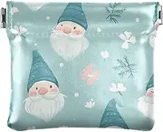 [FRODOTGV] Cute Gnomes Teal Women's Small Leather Change Purse Cute Clasp Wallet Card Holder for Girls Women Ladies, Cute Gnomes Teal, 4.33"(L) x 3.74"(W) x 0.39"(H), Classic