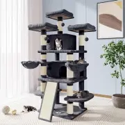 68-Inch Cat Tree House - Smokey Grey - with Condo, Scratching Post, Multi-Level