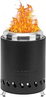 COOZOOM Portable Table Top Fire Pit: 5.5" Stainless Steel Mini Outdoor Stove with Stand, Low Smoke Burning Tabletop Firepit Fueled by Pellets or Wood, for Urban & Suburbs Outside Camping Black