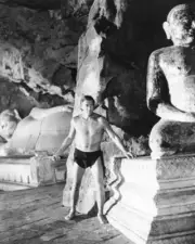 Jock Mahoney as Tarzan in the adventure film Tarzans Three Challen- Old Photo