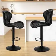 ALFORDSON 2X Stella Series Bar Stool Gas Lift, Black Counter Dining Chairs, Swivel PU Leather Bar Chairs, Adjustable Kitchen Barstools in 64-85cm Seat Height, Home Bar Dining Room Furniture