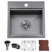Black Bar Sink Drop in, 15x15 Inch Topmount Small Kitchen Sink Workstation, 1...