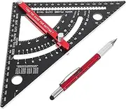 Angoily Square Set 7 Inch Aluminum Triangle Ruler Dual Scales for Metric Imperial Protractor Ruler Marking Gauge