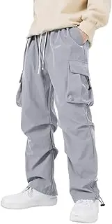 [WZIKAI] Men's Parachute Cargo Pants Trendy Casual Parachute Pant Baggy Drawstring Hip Hop Harem Pants with Pockets