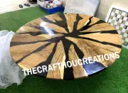 Black Epoxy Table, Round, Acacia Wooden Epoxy Resin Dining Table, Coffee Table