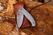 Custom Hand Forged Damascus Folding Knife Camel Bone Liner Lock