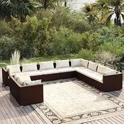 Generic 10 Piece Garden Lounge Set with Cushions Brown Poly Rattan,3102514