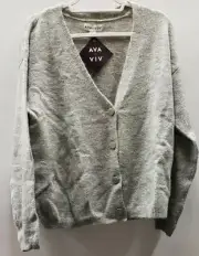Ava & Viv Plus Women Long Sleeve Button Cardigan Light Heather Gray sweater 1X