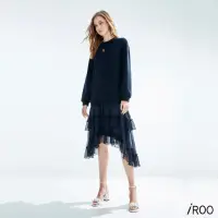 在飛比找momo購物網優惠-【iROO】雪紡層次裙擺洋裝