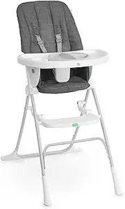 Ingenuity: ity by Ingenuity Sun Valley Compact Folding High Chair, Food-Grade Safe Plate, Safety Harness, for Ages 6 Months and Up, Unisex - Grey