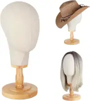 Canvas Wig Stand Mannequin Head for Hat Display, 21" Neutral Canvas Head with De