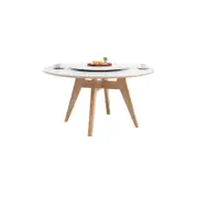 Yilara Ceramic Round Dining Table/Lazy Susan/Solid Timber Base/Glossy Fish-belly White Top
