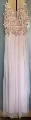 AIDAN MATTOX Floral Prom Ball Gown Women's Pink Beaded V-Neck Strap NWT Dress 6