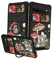 (2in1 Case for Women Cute Girls Cover for Google Pixel 6A 3-Mushroom Skull
