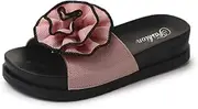 [JIA&DI] Women Floral Platform Slippers Casual Beach Wedge Sandals Outdoor and Indoor for Summer (US 5.5, Pink)