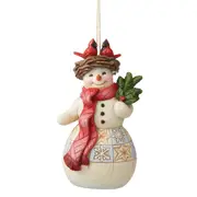 Jim Shore Heartwood Creek Snowman with Cardinal Nest Hanging Christmas Ornament