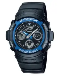 在飛比找Yahoo!奇摩拍賣優惠-【萬錶行】CASIO G SHOCK 雙顯錶 霧黑藍圈 AW