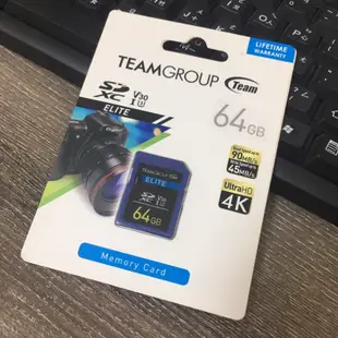 【TEAM 十銓】64G Elite SDXC UHS-I U3 V30 4K專用記憶卡 公司貨