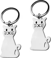 [Art Attack] Silvertone Feline Sitting Crazy Whisker Kitty Cat Tail Pur Meow Animal Pet Bag Charm Pendant Keychain.