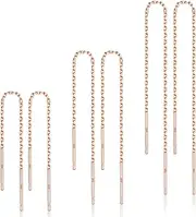 [LINGBG JEWELRY] 3 Pair S925 Sterling Silver Threader Earrings for Women Girls Bar Beads Ear Line 18K White Gold Plated Chains Tassel Drop Dangle Earrings Set Jewelry Gift