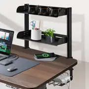 ACA 3-Tier Clamp-on Desk Shelf Shelving Unit with Under-Desk Cable Management Tray