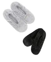 Panda Bros 2 Pairs Women's Ballerina House Slippers, Anti-Skid 5-7.5 Gray&black