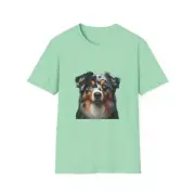 Australian Shepherd Dog Head T-Shirt - Cute Aussie Tee, Dog Lover Gift,