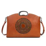 Nevenka Leather Handbags for Women Vintage Embossing Totem Shoulder Bag-Brown