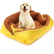 SOGA Yellow Dual-purpose Cushion Nest Cat Dog Bed Warm Plush Kennel Mat Pet Home Travel Essentials