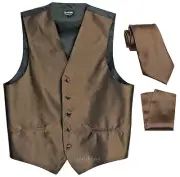 New men's tuxedo vest waistcoat_necktie & hankie Solid wedding Brown