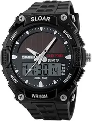 [SKMEI] Men's Solar Powered Dual Time Zones Sporty Wrist Watch