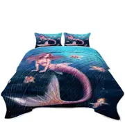 Fantasy Art Gold Fish and Beautiful Pinkish Mermaid Coverlet