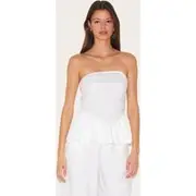 White Mesh Overlay Peplum Corset, White